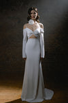 Soft Satin Long Sleeve Wedding Dresses With Special Cut at Waist Chic ZW1033