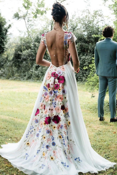 #DZ9312 Floral Lace A Line Wedding Dress