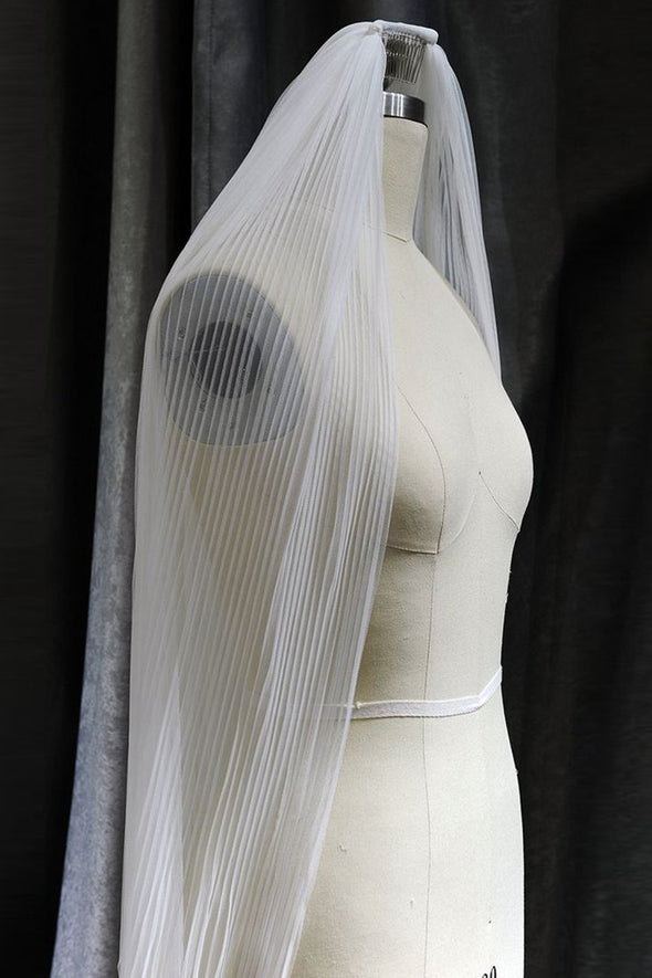 V192 Plisse Tulle Simple Wedding Veil With Comb 150cm Length