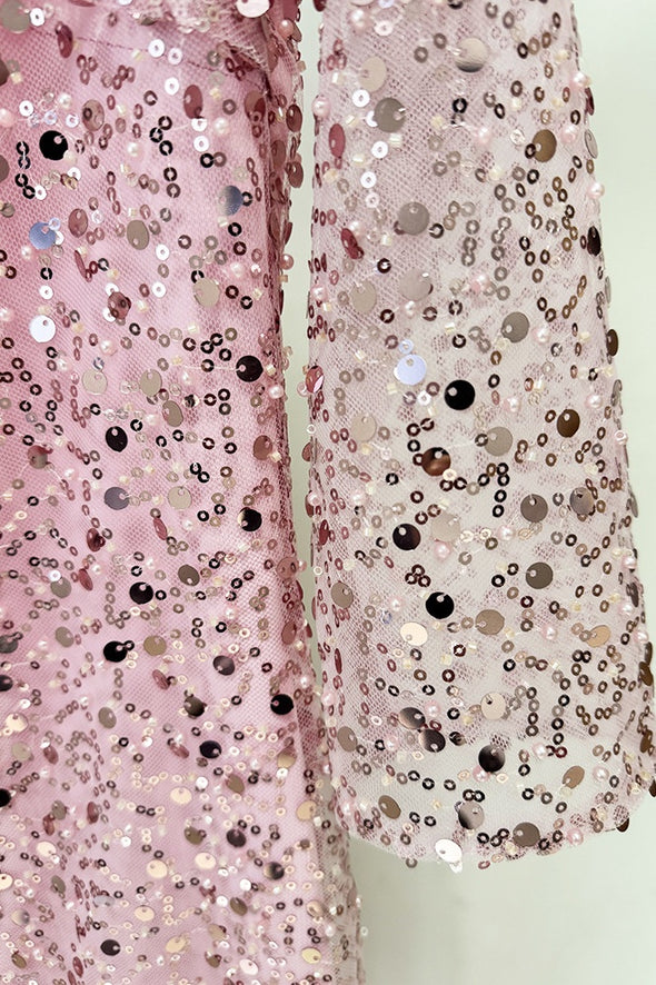 #DZ9391 Pink And Black Shiny Long Bling Bling Women Evening Dress