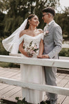 #DZ9307  Off The Shoulder A Line Chiffon Long Wedding Dress