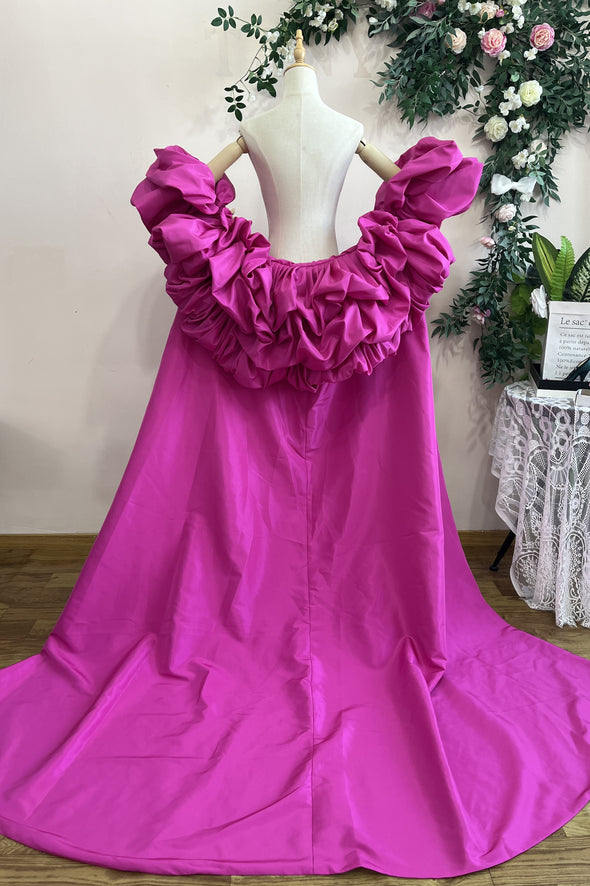 Fuchsia Taffeta Evening Dress Cape Fashionable DJ301