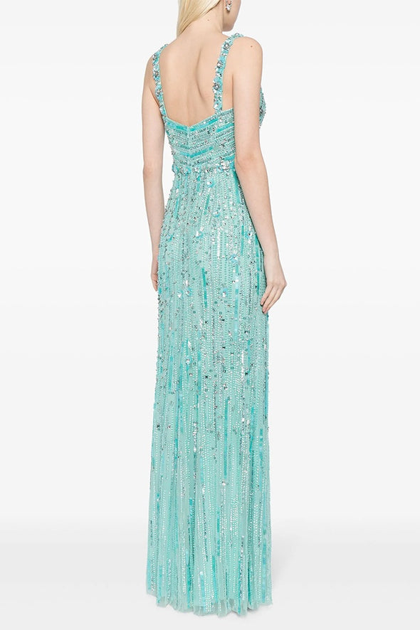 #DZ9392 Fuchsia And Mint Green Long Luxury Women Evening Gown