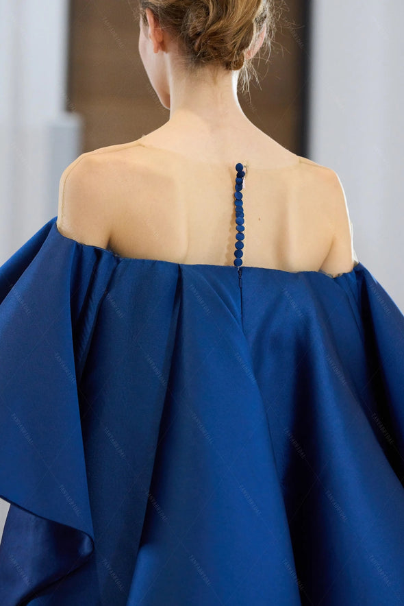 Royal Blue Satin Cape Long Jacket DJ300