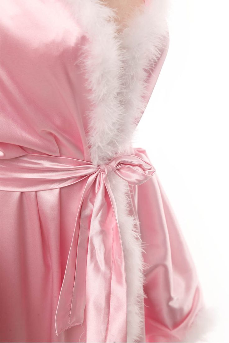 pink marabou dress Pink Long Marabou Fur Edge Robe with Slip Dress