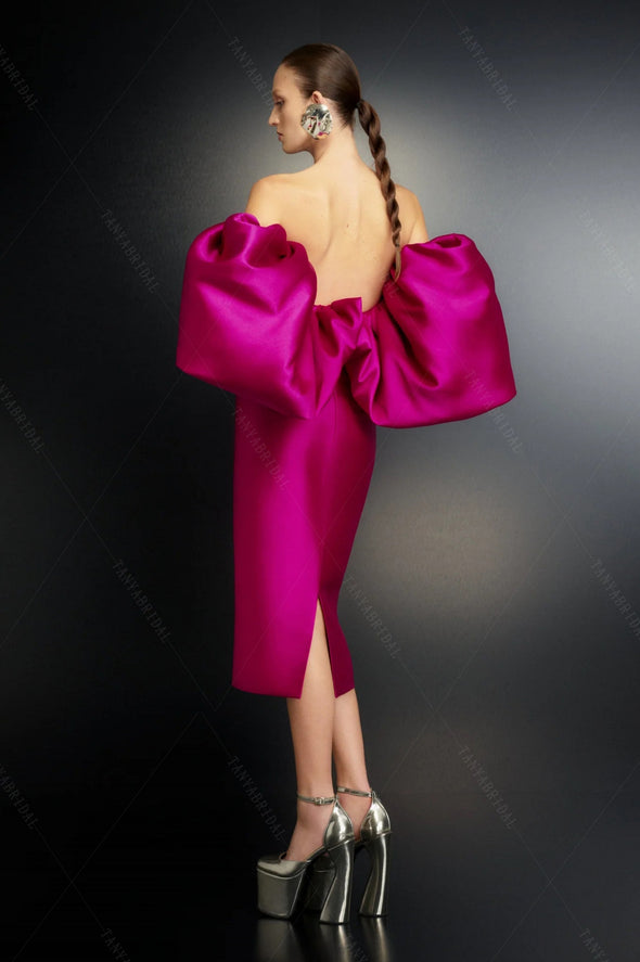 Fuchsia Sheath Tea Length Prom Dress DE005
