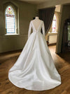 Round Neck Ivory Satin Wedding Dress With Pearl