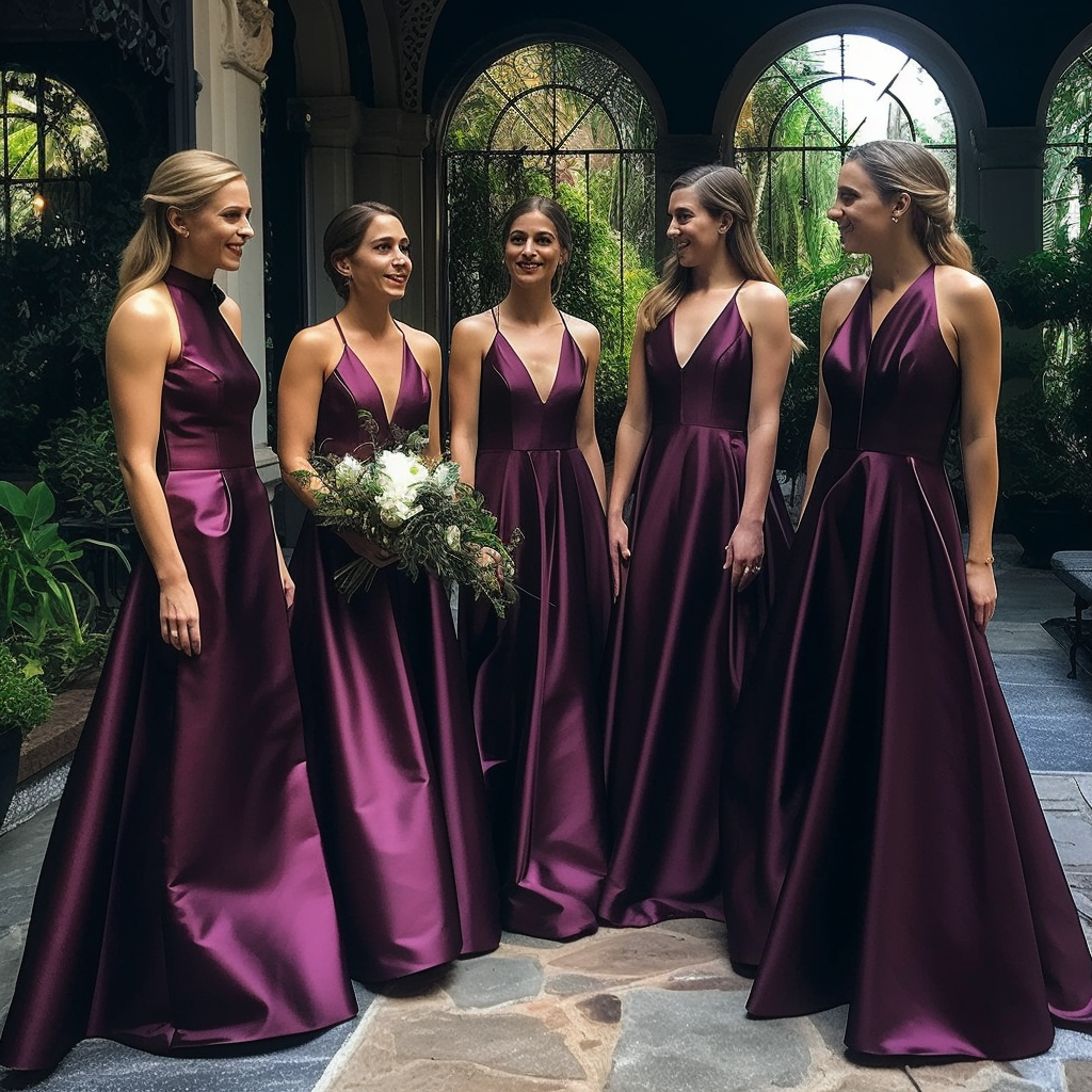 Purple Satin Long A Line Bridesmaid Dress - Purple Satin Long A Line Bridesmaid Dress -