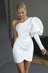 One Shoulder Long Sleeve Mini Wedding Party Dress