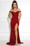 Sequins Prom Dresses Off Shoulder Split Side