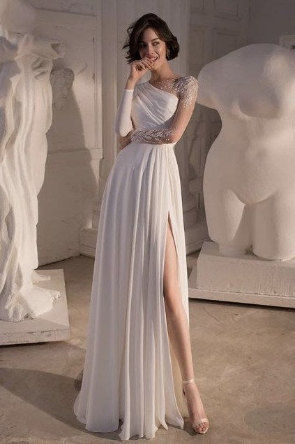 Bohemian Long Chiffon Wedding Dress High Side Split TANYA BRIDAL Bohemian Long Chiffon Wedding Dress High Side Split TANYA BRIDAL