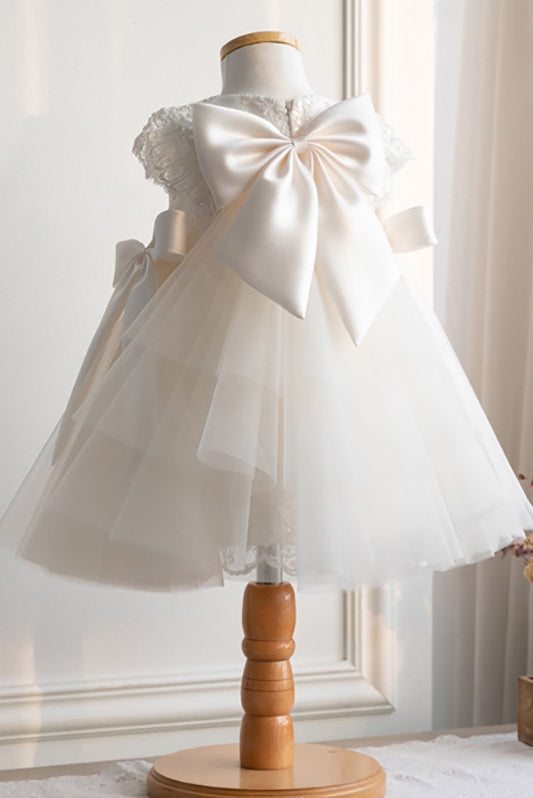 Lace White Flower Girl Dress Short Sleeves