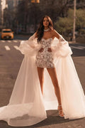 Tulle Long Wedding Cape With Volume Sleeves Performance Runway Costumes ZJ325