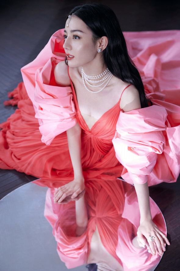 Pink Taffeta Fashion Bow Cape With Long Train  DJ203