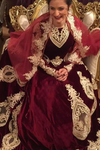 Arabic Dubai Velvet Burgundy Gold Applique Luxury Muslim Wedding Dresses