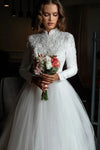 Luxury Beadings A Line Muslim Wedding Dress Soft Tulle