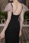 Black Narrow A Line Prom Dress With Long Sleeves Side Split