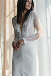 Long Sleeves Deep V High Split Wedding Dress