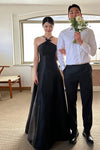 A Line Satin Wedding Dress Romantic Simple Bridal Gown With Bow
