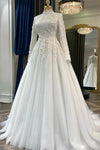 Elegant Muslim Wedding Gown Arabic Dubai Long Sleeves Bridal Dress