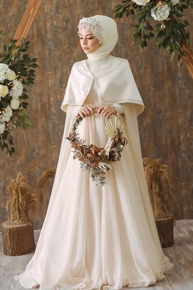 Long Sleeves Muslim Wedding Dresses With Cape DQG1100