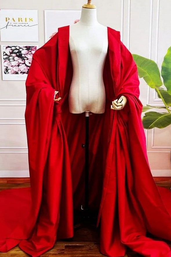 Red Taffeta Women Cape Long Jacket Formal Lady Outfit Coat