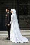 High Collar Full Sleeves Satin Modest Muslim Wedding Dress