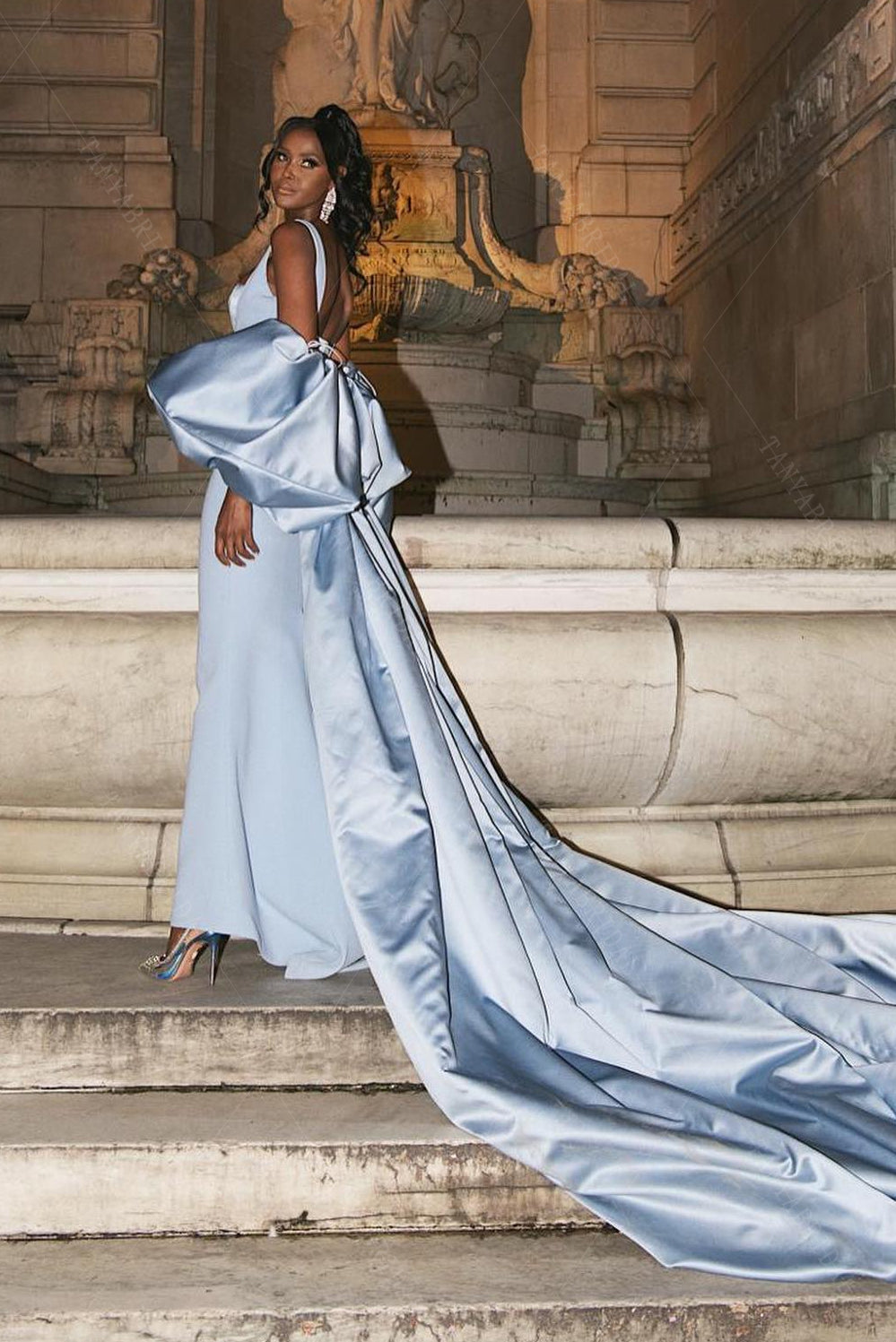Light Blue Satin Cape With Puffy Short Sleeves DJ298 TANYA BRIDAL Light Blue Satin Cape With Puffy Short Sleeves DJ298 TANYA BRIDAL