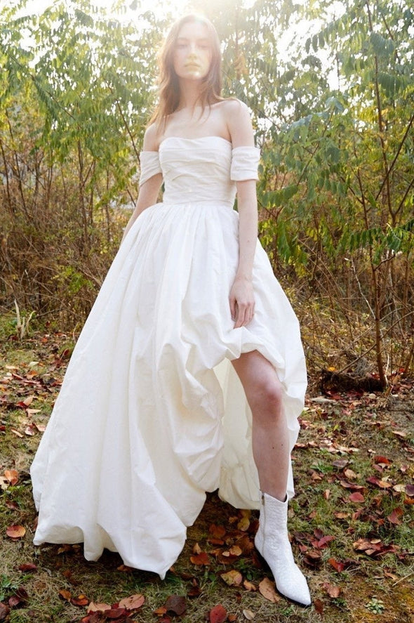 Taffeta Long Wedding Dress High Low Spring Bridal Gown 24311133