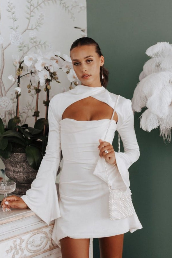 cocktail dresses with jackets for weddings Short Wedding Dress With Full Sleeves Jacket – TANYA BRIDAL