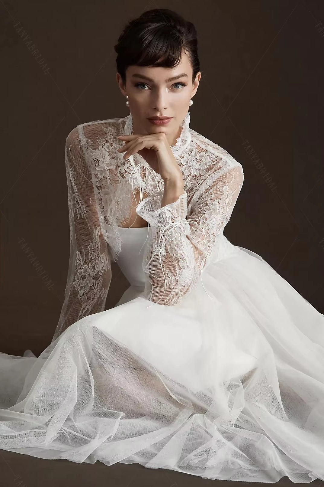 Romantic Lace Long Sleeves Wedding Jacket TANYA BRIDAL Romantic Lace Long Sleeves Wedding Jacket TANYA BRIDAL