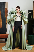 Women's Taffeta Cape with Puffy Sleeves, A Line Long Outfit, Fashion Coat