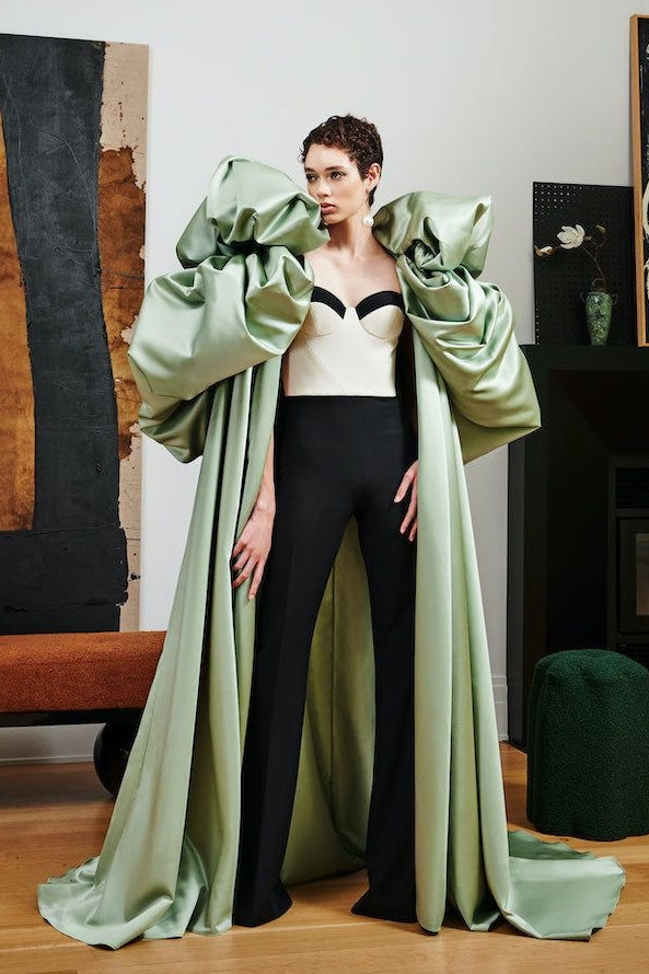 Women's Taffeta Cape with Puffy Sleeves, A Line Long Outfit, Fashion C – TANYA BRIDAL