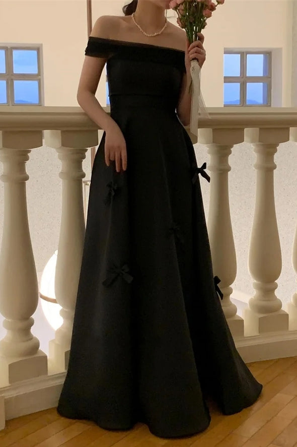 Simple Black A Line Korea Wedding Photoshoot Dresses