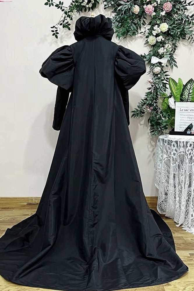 black pleated cape high neck shift dress Eya