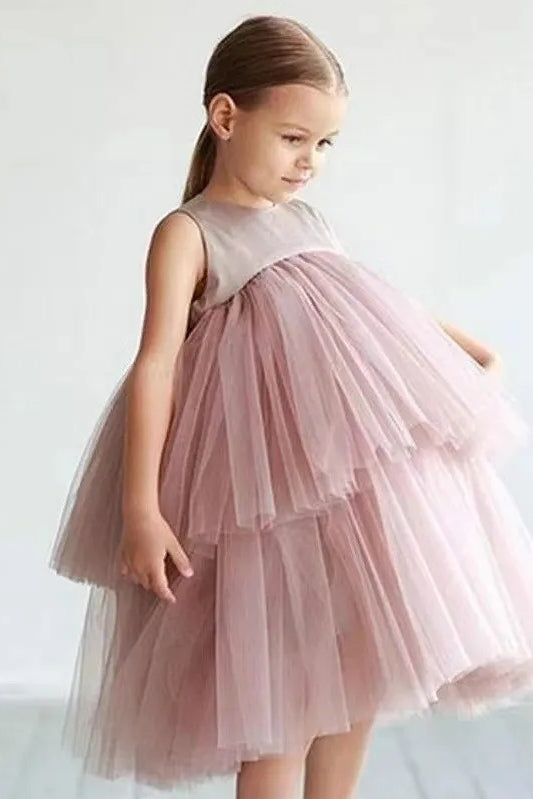 Tiered Tulle Wedding Flower Girl Dress Party Gown