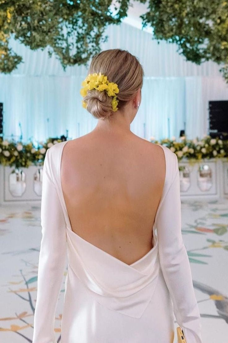 backless sheath wedding dress Long sleeve sheath backless wedding dress 2 US / Off White