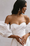 Sweetheart A Line Satin Wedding Dresses Detachable Puffy Short Sleeves DW829