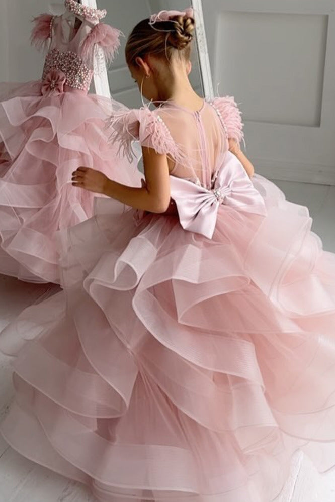 Luxury Pink Girl Dress With Ruffles – TANYA BRIDAL
