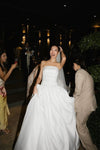 Romantic Long Satin Wedding Dress Strapless Ball Gown