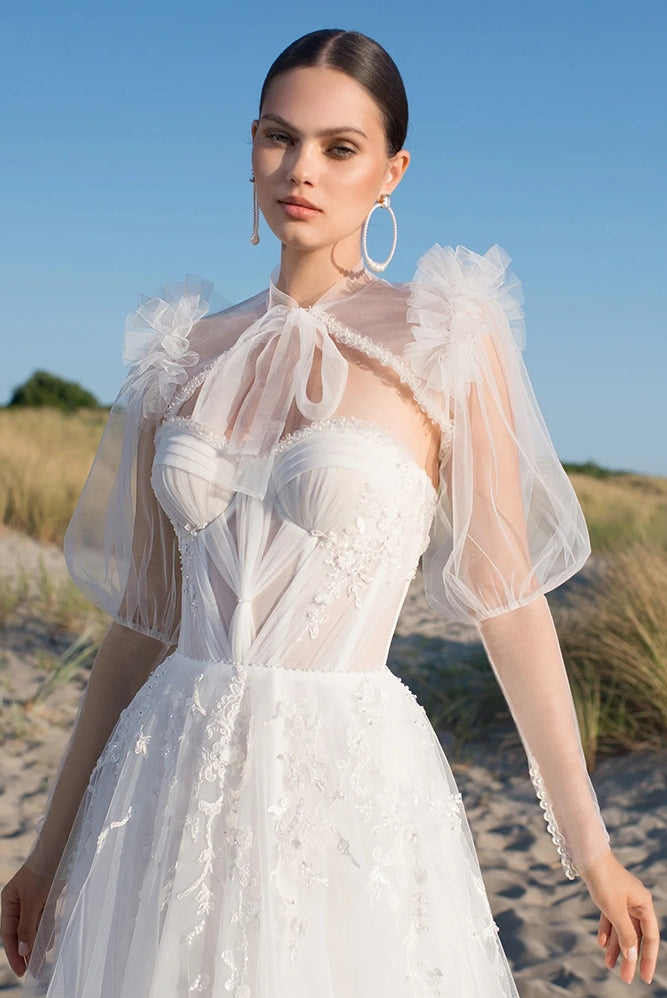 sheer wedding dress jacket Long Sleeve Pearls Wedding Outfit Jacket Sheer Robe Bridal Coat TANYA BRIDAL