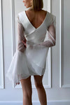V Neck Short Organza Wedding Dress Long Sleeves