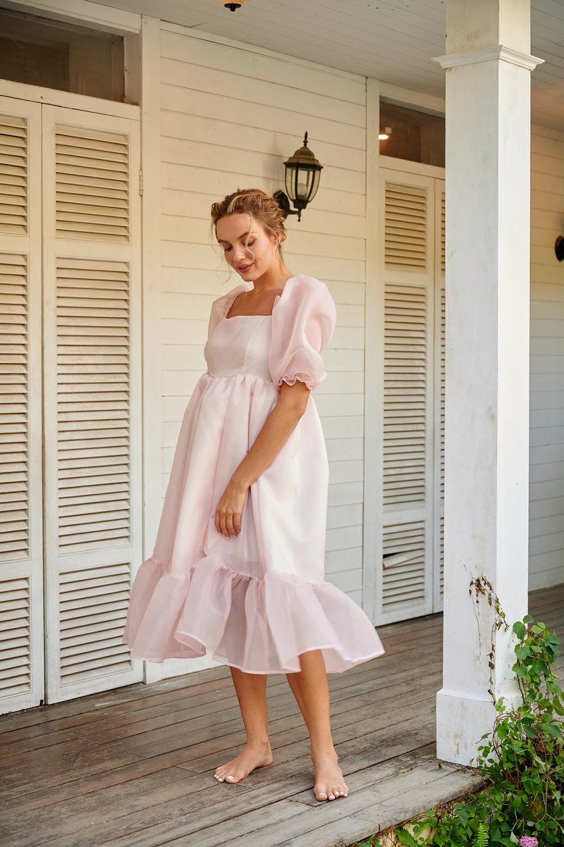 Pink Ruffles Bohemian A Line Mid Calf Length Homecoming Dress TANYA BRIDAL Pink Ruffles Bohemian A Line Mid Calf Length Homecoming Dress TANYA BRIDAL