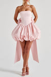 Pink Taffeta Draped Short Mini Homecoming Dress With Bow Back