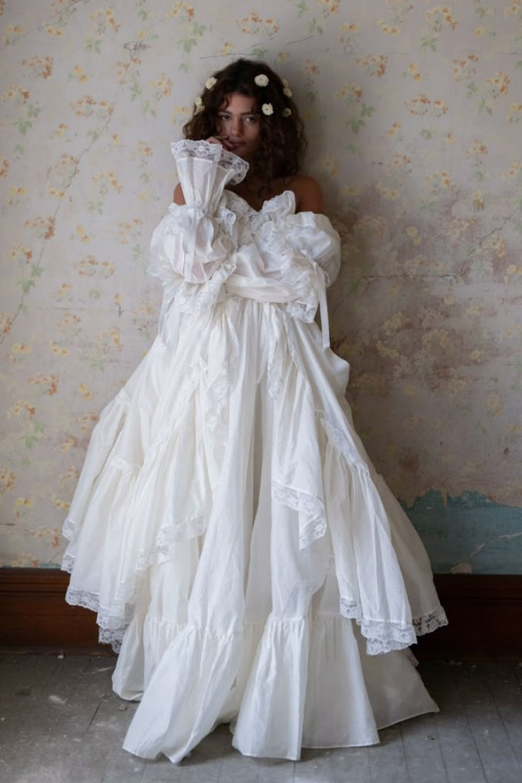 taffeta and lace dress White Lace Taffeta Maxi Dress