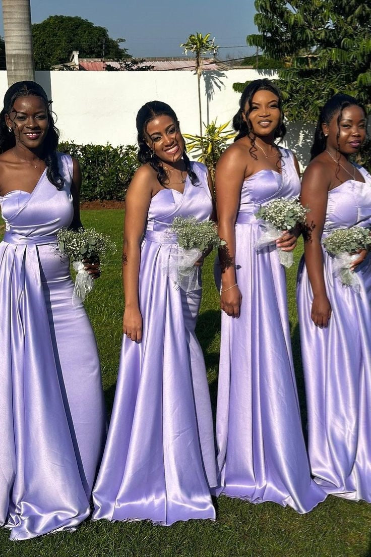 One Shoulder Lilac Soft Long Bridesmaid Dress Sweetheart One Shoulder Lilac Soft Long Bridesmaid Dress Sweetheart
