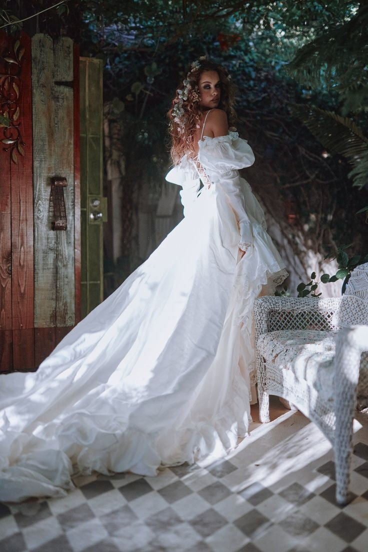 #DZ9469 Elegant Long Taffeta Wedding Dress With Lace Edge #DZ9469 Elegant Long Taffeta Wedding Dress With Lace Edge
