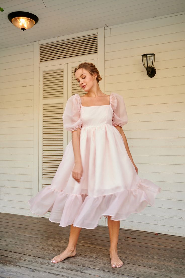 Pink Ruffles Bohemian A Line Mid Calf Length Homecoming Dress TANYA BRIDAL Pink Ruffles Bohemian A Line Mid Calf Length Homecoming Dress TANYA BRIDAL