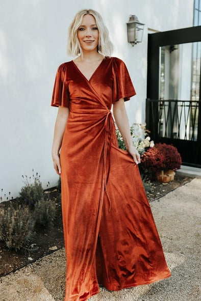 #DZ9341 Long Velvet Wrap Maxi Dress