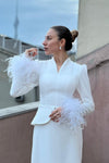 #DZ9317 Long Sleeves With Feather Elegant Sheath Wedding Dress